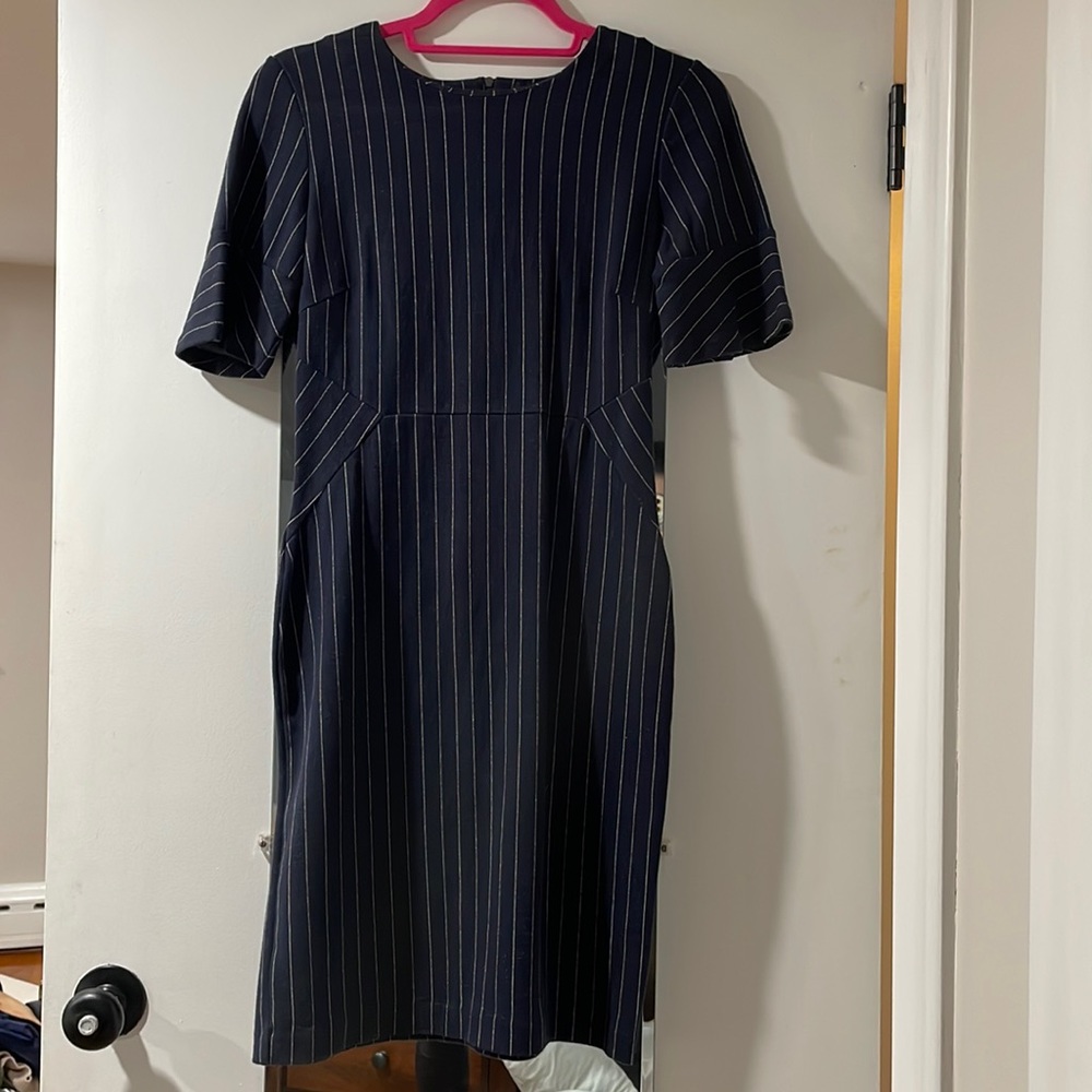 Banana Republic Workwear Dress. Navy Blue with white pinstripes,